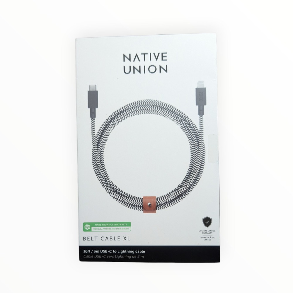 K5-O Native Union Belt XL 10ft USB-C to Lighting Charging‎ Cable - Zebra